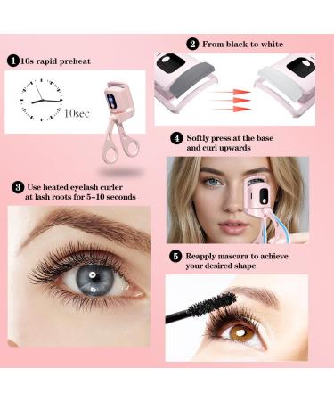 USB Rechargeable Heated Eyelash Curler - 3 Heating Modes & Temperature Display for Long-Lasting Curls - Quick Heating Electric Eyelash Curler (Pink - Buy Online on GoSupps.com