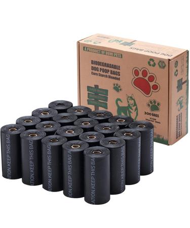 Dumi Pets Biodegradable Poop Bags Extra Thick and Strong Poo Bags Corn Starch Blended Pet Bags 20rolls 300 PCS Eco Friendly Dog Waste Bag (Black) 300 Black