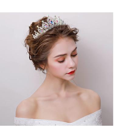 SuPoo Silver Tiara and Crown for Women - AB Crystal Headband for Queen, Wedding, Prom, Christmas - Shiny Princess Decoration - Buy Online on GoSupps.com