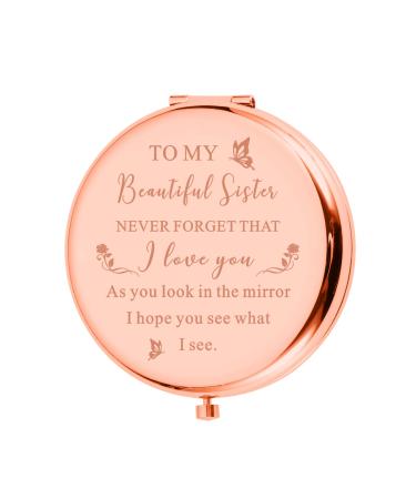 Sister Birthday Compact Mirror Gift Best Sister Gifts from Friend Sister BFF Brother Classmate Makeup Mirror for Women Her Friendship Gift Wedding Valentines Day Graduation Thanksgiving Christmas Rose Gold