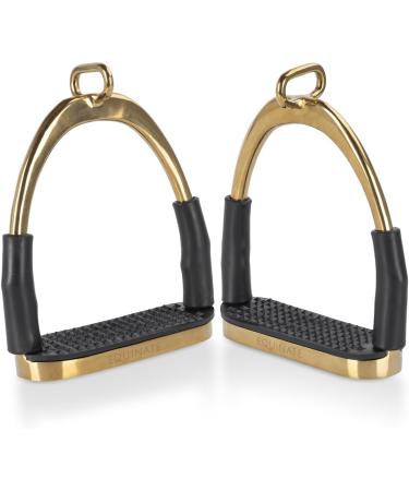 Equinate Safety Bar Charles 12cm Gold | Anti-Slip Rubber Tread Stirrup for Adults & Children | Ankle Relief - 2 Pieces - Buy Online on GoSupps.com