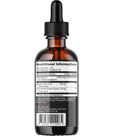 Vitamin B-12 Liquid Drops - 5000mcg Methylcobalamin Supplement for Energy, Metabolism & Immunity - Vegan Berries Flavour - 60ml - Buy Online on GoSupps.com