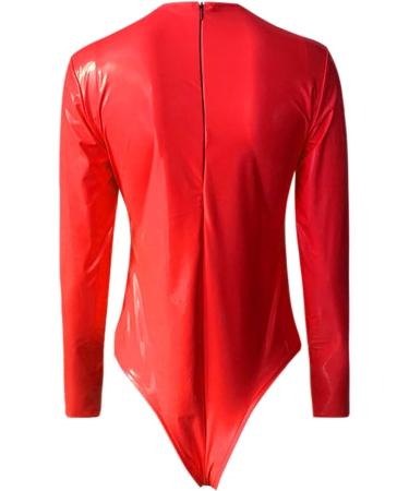 Shop Elegant Women's Metallic Long Arm Ballet Dance Leotard - Shiny Lacquer Bodysuit in Red & White | International Shipping Available - Buy Online on GoSupps.com
