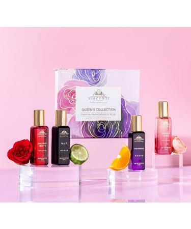 Perfume For Women Gift Set of 4 x 20 ML 0.67FL.OZ Eau De Parfum Long Lasting and Anti-Stain Perfumes Gifts For Women Queen of Hearts Sugar & Spice Fashionista M.V.P. Woman