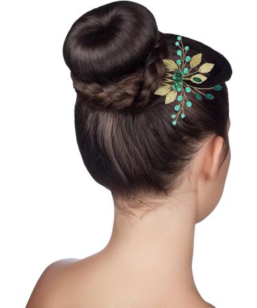 Gold Leaf Bridal Hair Clip Comb with Emerald Green Crystal - Wedding Prom Accessories - Buy Online on GoSupps.com