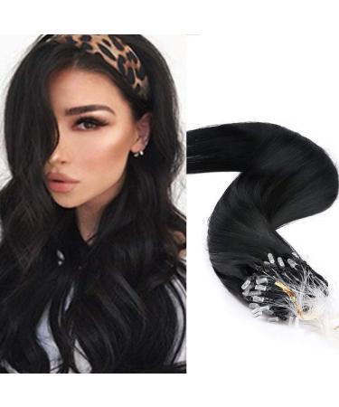 Silk-co microring extensions real hair 0.5g hair parts real hair 100 strands soft smooth hair extension 7a human hair 50g 60cm-01# raven black