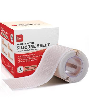 EVERLIT Silicone Scar Sheet | Medical Grade Easy Tear Skin Repair Scar Removal Strips Soft and Reusable Gel Tape for C-Section Acne Keloid Surgery | 1.6 x 60 Roll