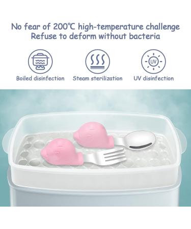 Vicloon Baby Fork and Spoon Set - Silicone Stainless Steel Cutlery for Children, Ergonomic Design for Self-Feeding (Pink Bird) - Buy Online on GoSupps.com