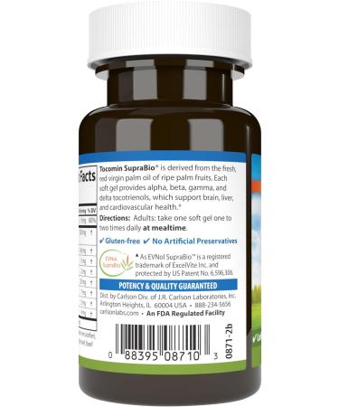 Carlson - Tocomin SupraBio Full Spectrum Tocotrienol Complex Non-GMO Tocotrienols Alpha Beta Gamma Delta 60 Softgels - Buy Online on GoSupps.com