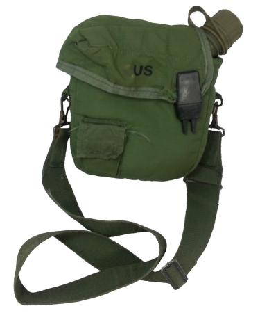 Military Outdoor Clothing New 2 Qt OD Canteen with Used 2 Qt OD Canteen Cover with Strap - K1025