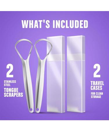 Buy Broshin Set of 2 Stainless Steel Tongue Scrapers | Antibacterial Tongue Cleaning & Bad Breath Reduction | Includes Travel Cases - International Shipping - Buy Online on GoSupps.com