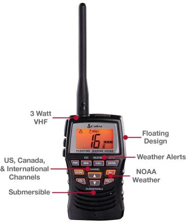 Cobra MR HH150 FLT - 3W Floating Long Range VHF Radio | Waterproof, Submersible, NOAA Weather Alerts - Buy Online on GoSupps.com