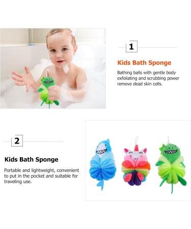 Kisangel Kids Animal Bath Loofahs - 3 Pack Cute Cartoon Shower Poufs for Children | Exfoliating Body Scrubbers & Baby Washing - Buy Online on GoSupps.com