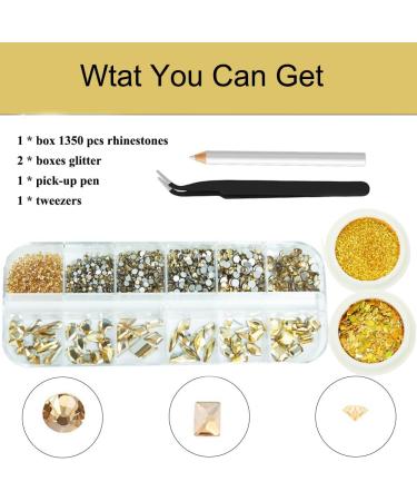 Champagne Nail Rhinestones & Glitters Kit - 60pcs Golden Gems & Flatback Stones for Nail Art & DIY Crafts - Buy Online on GoSupps.com