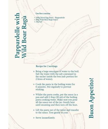 Pasta Recipe Kit - Pappardelle with Wild Boar Rag | Double Portion Italian Artisan Dried Egg Pasta & Finest Sauce | Restaurant-Quality Dish Ready in 6 Minutes - Buy Online on GoSupps.com