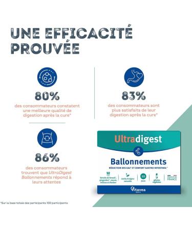 Ultradigest Bloating - Gastrointestinal Comfort - Charcoal Purple Fennel Melissa Ginger - Facilitates Digestion - 30 Vegetable Capsules - 10 Days - Made in France Vitavea - Buy Online on GoSupps.com