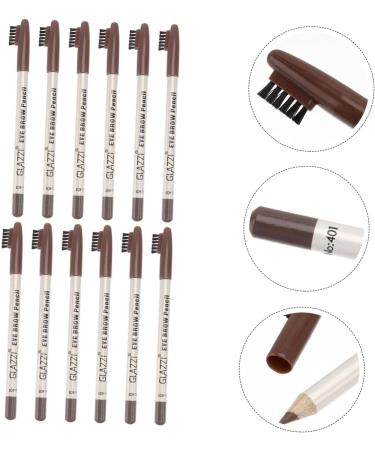 CANIGHT 12pcs Cosmetic Supplies Brow Pencil Brush Coffee Eyebrow Pencil Powder Wood - Buy Online on GoSupps.com