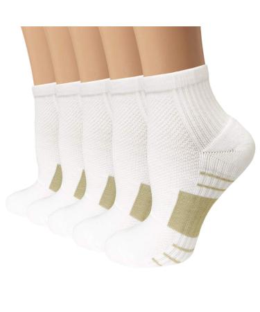 yeuG Copper Compression Socks for Men & Women Circulation- Arch Ankle Support for Athletic Running Medical Cycling A01-white Ankle -5 Pairs Small-Medium