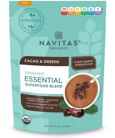 Navitas Organics Essential Superfood Protein Blend, Cacao & Greens, 8.8 oz, Bag, 10 Servings — Organic, Non-GMO, Gluten-Free, Plant-Based Protein Cacao & Greens 8.8 Ounce (Pack of 1)