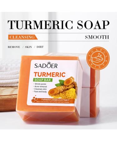 Natural Turmeric Soap Bar & Cleansing Pads - Handmade Face & Body Soap with 20 Facial Sponges | Smoother Skin for Men & Women - International Shipping - Buy Online on GoSupps.com