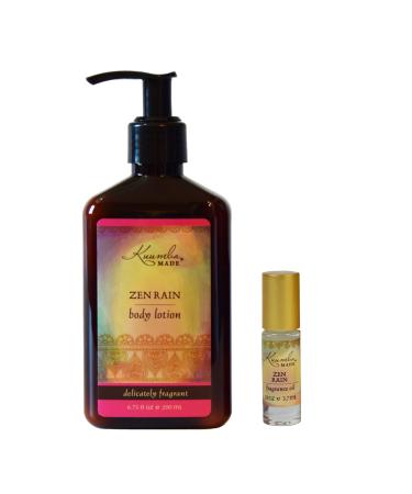 Kuumba Made Fragrance Gift Set  One Zen Rain 1/8oz Fragrance oil with roll on applicator and One Zen Rain Lotion 6oz