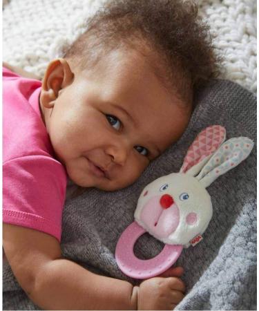 HABA Chomp Champ Bunny Teether - with Crinkle Ears and Plastic Teething Ring for Babies from Birth and Up - Buy Online on GoSupps.com
