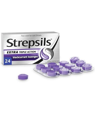 Strepsils Soothing Sore Throat Spray Contains Honey Sore Throat and Cough 20 ml and Strepsils Extra Triple Action Blackcurrant Lozenges for Sore Throat 24 Lozenges - Buy Online on GoSupps.com