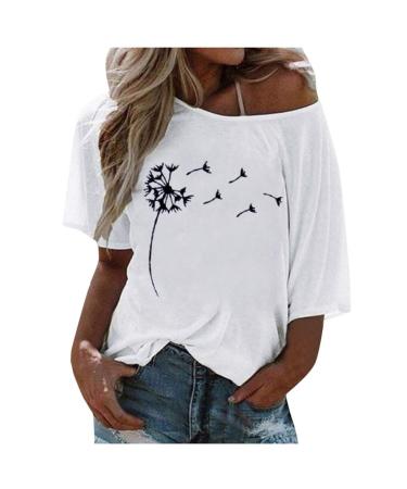 Ppanguding Women Good T-Shirt Summer Mode Off Shoulder Rainbow Bring on the Sunshine Pattern Shirt Shirt Short Low Tops Blouse Graphics Print Tea Tops S White D