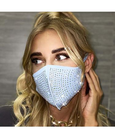 Abien Sparkly Crystal Face Cover Glitter Mesh Masks Ball Party Nightclub Mouth Covering for Women and Girls Blue