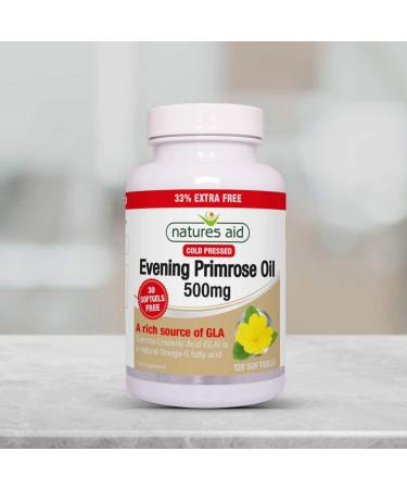 Natures Aid Evening Primrose Oil 500mg Softgels - Cold Pressed Omega-6 GLA - 120ct - UK Made - Buy Online on GoSupps.com