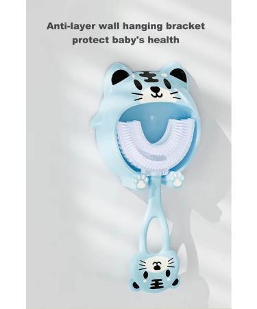 AJM Kids U-Shaped Silicone Toothbrush with 2 Removable Heads and Dust Cover - Tiger Blue | 360 Oral Teeth Cleaning Design for Kids (Age 2-12) - Buy Online on GoSupps.com