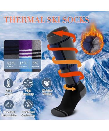 Reamphy Merino Wool Ski Socks - 2 Pairs Knee-High Compression Socks for Men & Women | Warm Breathable Winter Sports Essentials in Greyblue - Buy Online on GoSupps.com