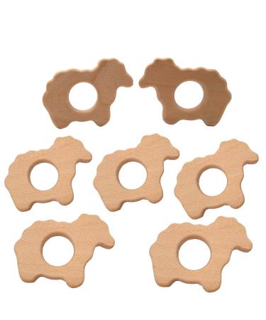 Alenybeby 10pcs Organic Wooden Sheep Teething Ring Pure Natural Animal Shape Beech Wood Handmade Grasping Pattern DIY Pacifier Chain Pendant