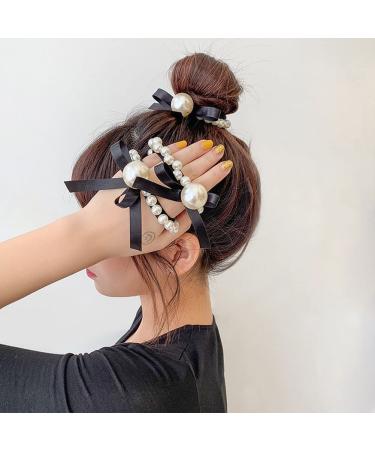 Pearl Black Elastic Hair Ties Set - 7 Pcs Ponytail Holders for Women and Girls - Buy Online on GoSupps.com