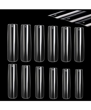 Extra Long Square Nail Tips -600 Pcs XXL Clear Long Press On Nail Tips WOWITIS Full Cover Nail Tips Straight Tapered Square Acrylic Nail Tips XXL Fake Nail Tips for Women with Bag (12 Sizes ) clear-600x-xl-square-bag