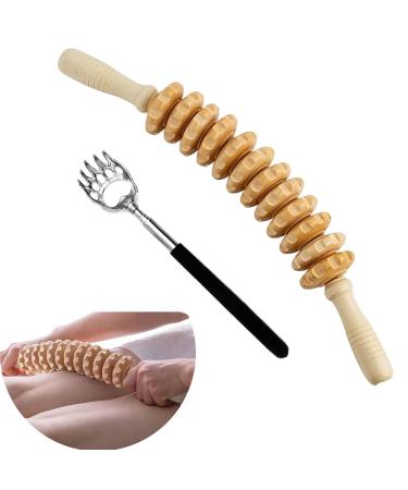 Massage roller wood massage device wood massage roller roller fascia stick wood with handle for neck legs back body with scratching hand - Buy Online on GoSupps.com