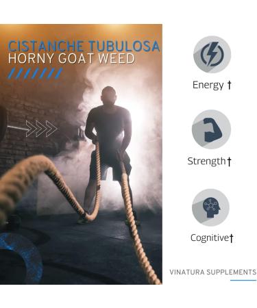 VINATURA Cistanche with Horny Goat Weed 1250mg - 60% Icariin Extract for Energy, Strength & Cognitive Support - USA Made, 60 Capsules - Buy Online on GoSupps.com