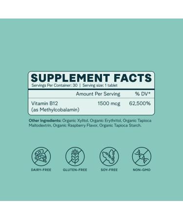 Ora Organic Vitamin B12 1500mcg - Plant-Based Methylcobalamin Energy Tablets - Raspberry Flavor - 30 Chewable Tablets - Buy Online on GoSupps.com