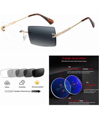 Buy Multifocal Progressive Rimless Rectangle Glasses - UV400 Varifocal Photochromic Gold 2.5x | International Shipping Available - Buy Online on GoSupps.com