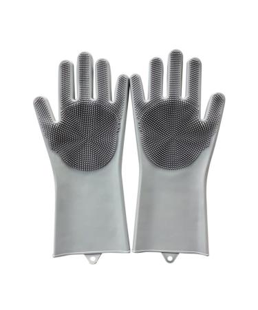 Voarge silicone gloves cleaning brush silicone wash gloves with wash scrubber antibacterial cleaning gloves for kitchen washing up dishes bathroom car wash (gray)