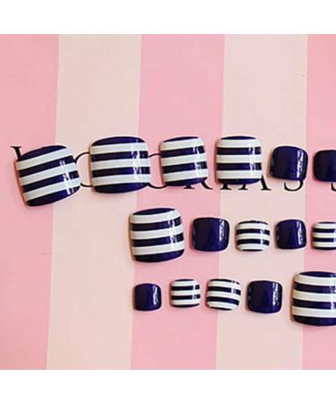 Yienate Ocean Blue Striped False Toenails - Chic Bling Bride Summer Nail Tips | 24-Hour Complete Cover - Buy Online on GoSupps.com