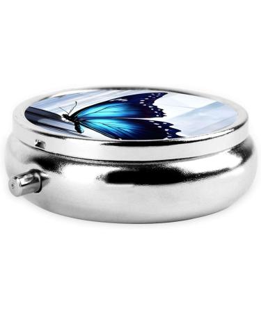 Blue Butterfly Mini Round Pill Box | 3 Compartment Medicine Organizer for Travel & Home Use - Buy Online on GoSupps.com