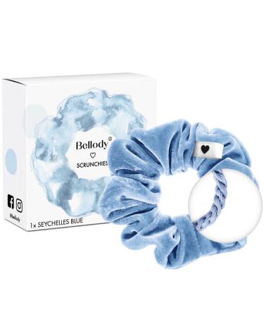 Bellody Scrunchies with - velvety soft strong hold Velvet look exclusive colors (1 piece - Seychelles Blue) - Hair tie scrunch in blue