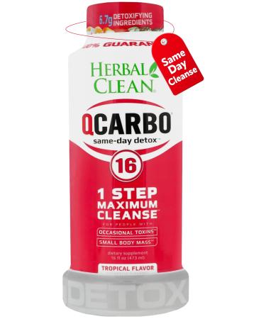 Herbal Clean Qcarbo16 Same-Day Detox Cleanse Drink (16 fl oz) - Tropical Flavor Full Body Cleanse* Detox Drink for Moderate Toxin Level* Vitamin B2 and Vitamin B12 for Men & Women