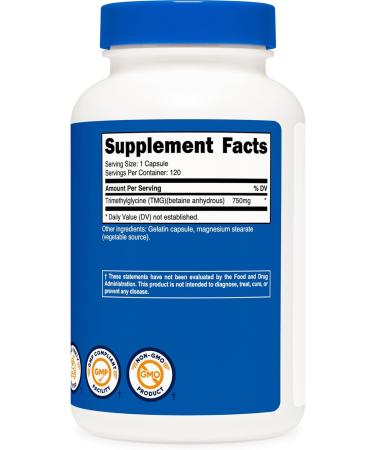 Nutricost TMG (Trimethylglycine) 750mg - 120 Capsules Unflavored | Premium Supplement for Energy & Wellness - Buy Online on GoSupps.com