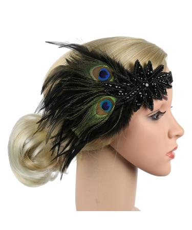 Minkissy 1920s Flapper Headband | Great Gatsby Vintage Hair Accessory | Roaring 20s Feather Hair Band for Women - Buy Online on GoSupps.com