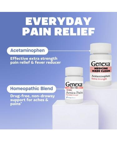 Genexa Adult Pain Relief Bundle | 500mg Acetaminophen Caplets + Homeopathic Arnica Chewables | Fast Relief for Headache Joint & Muscle Pain | OTC + Homeopathic Combo | No Dyes or Artificial Additives - Buy Online on GoSupps.com