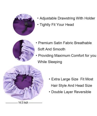 Extra Large Reversible Satin Sleep Bonnet Cap in Purple+Lilac - Adjustable Double Layer Silk Cap for Sleeping Hair | Cospack - Buy Online on GoSupps.com