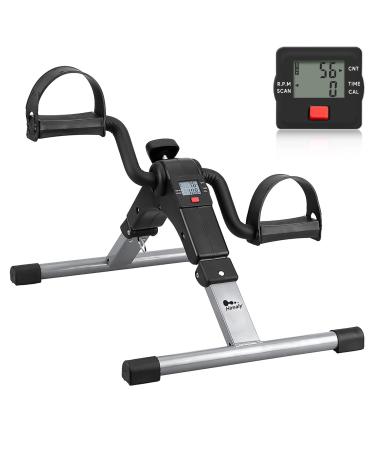 Folding Pedal Exerciser, Mini Exercise Bike Portable Foot Peddler Desk Bike Arm and Leg Peddler Machine with LCD Monitor Silver & Black