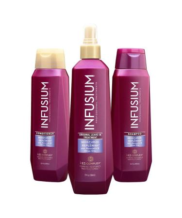 Infusium Moisturize & Replenish Shampoo Conditioner  13.5 Oz and Leave in Treatment 13 Oz